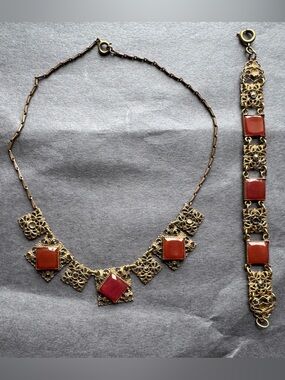 Vintage Gold Filigree Necklace & Bracelet Set